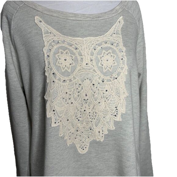 Miss Me Sweater Gray Pullover Long Sleeve Sweat Shirt Owl Knit Womens Large - Picture 2 of 7